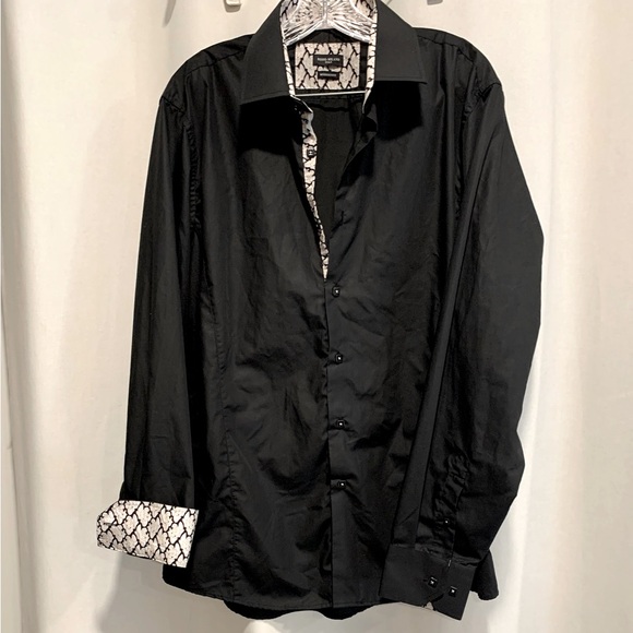 Rossi Milano Italy Modern Fit Black Button Down Sz L/16.5 - Picture 1 of 6